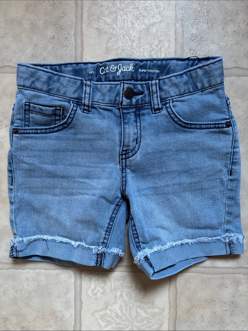Cat & Jack Super Stretch Cuffed Denim Jean Shorts, Girls Size Medium 7/8